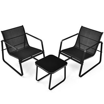 Costway 3 pc Patio Bistro Furniture Set Glass Top Table Garden Deck