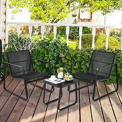 Costway 3PCS Patio Bistro Furniture Set Glass Top Table Garden Deck