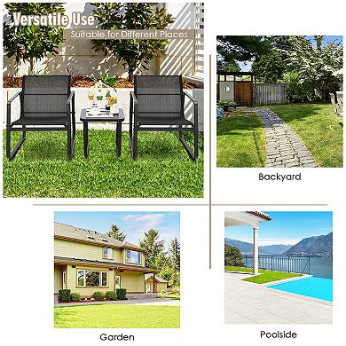 Costway 3PCS Patio Bistro Furniture Set Glass Top Table Garden Deck
