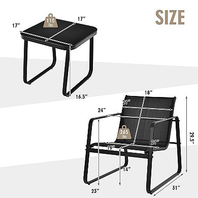 Costway 3PCS Patio Bistro Furniture Set Glass Top Table Garden Deck