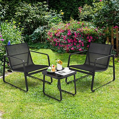 Costway 3PCS Patio Bistro Furniture Set Glass Top Table Garden Deck