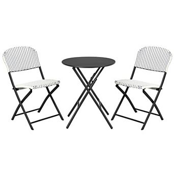 Costway 3 pc Patio Rattan Bistro Set Folding Table Chairs Garden Deck