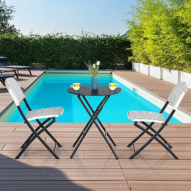 Costway 3PCS Patio Rattan Bistro Set Folding Table Chairs Garden Deck