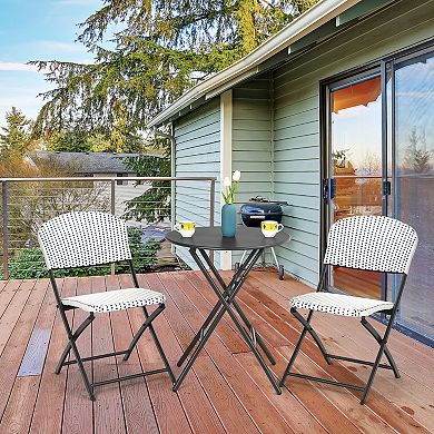 Costway 3PCS Patio Rattan Bistro Set Folding Table Chairs Garden Deck