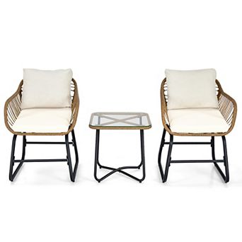 Costway 3 pc Patio Rattan Bistro Set All-Weather Cushioned Chair Table