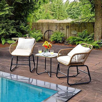 Costway 3PCS Patio Rattan Bistro Set All-Weather Cushioned Chair Table