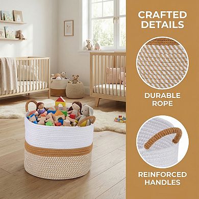 Woven Storage Basket for Blankets and Clothes Organizer Bin with Handles for Living Room