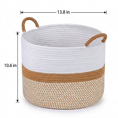 Woven Storage Basket for Blankets and Clothes Organizer Bin with Handles for Living Room