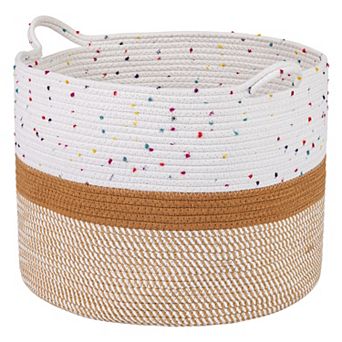 Woven Storage Basket for Blankets and Clothes Organizer Bin with Handles for Living Room