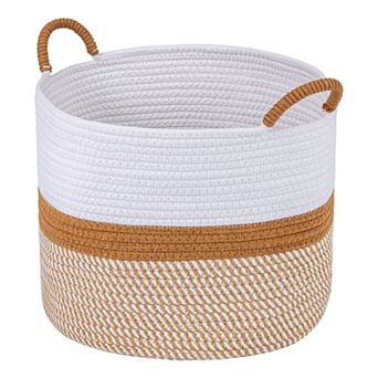 Woven Storage Basket for Blankets and Clothes Organizer Bin with Handles for Living Room