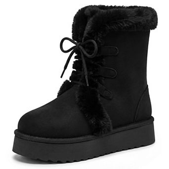 Women's Lightweight Comfortable Warm Lace-Up Faux Fur Trim Non-slip Snow Boots