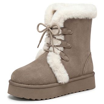 Women's Lightweight Comfortable Warm Lace-Up Faux Fur Trim Non-slip Snow Boots