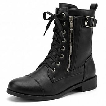 Women's Mid-Calf Booties Lace-up with Side Zipper Combat Boots