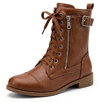 Women's Mid-Calf Booties Lace-up with Side Zipper Combat Boots