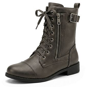 Women's Mid-Calf Booties Lace-up with Side Zipper Combat Boots