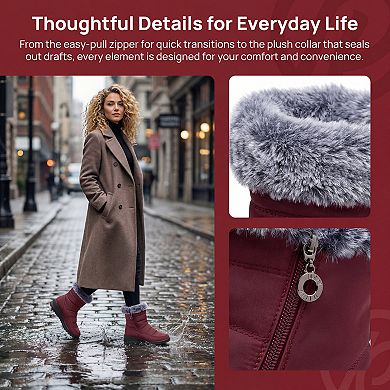 Women's Warm Mid-Calf Boots Side Zipper Flat Snow Boots