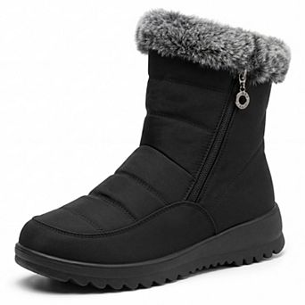 Women's Warm Mid-Calf Boots Side Zipper Flat Snow Boots