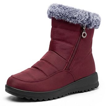 Women's Warm Mid-Calf Boots Side Zipper Flat Snow Boots