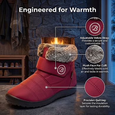 Women's Warm Ankle Boots Hook-And-Loop Closure Flat Snow Boots
