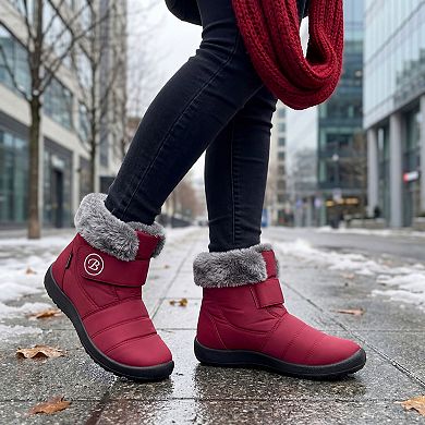 Women's Warm Ankle Boots Hook-And-Loop Closure Flat Snow Boots