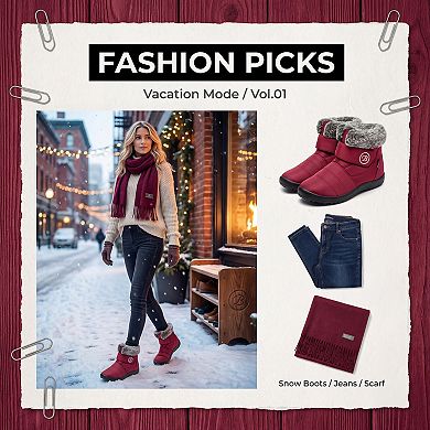 Women's Warm Ankle Boots Hook-And-Loop Closure Flat Snow Boots