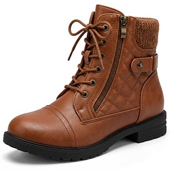 Women's Lace-up Ankle Boots Side Zipper Buckle Block Heel Combat Boots