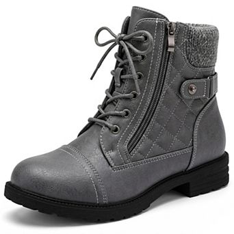 Women's Lace-up Ankle Boots Side Zipper Buckle Block Heel Combat Boots