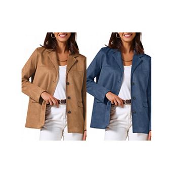 2 Packs Women's Faux Suede Blazer Jacket Vintage Casual Button Down Long Sleeve Blazer with Pockets