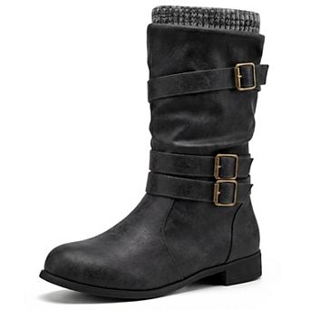 Women's Fashion Knight Boots Winter Mid-Calf Buckle Strap Boots