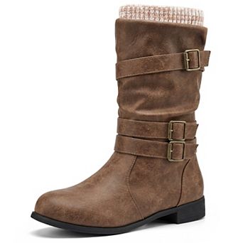 Women's Fashion Knight Boots Winter Mid-Calf Buckle Strap Boots