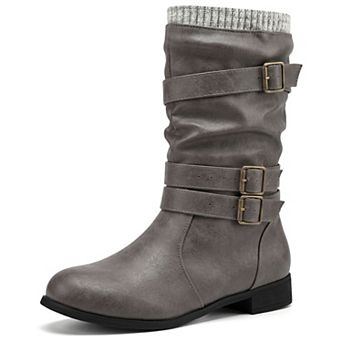 Women's Fashion Knight Boots Winter Mid-Calf Buckle Strap Boots