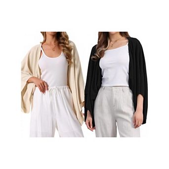 2 Packs Women's Summer Linen Cardigan 3/4 Sleeve Open Front Loose Cover Ups Lightweight Shrug