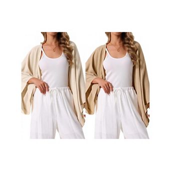 2 Packs Women's Summer Linen Cardigan 3/4 Sleeve Open Front Loose Cover Ups Lightweight Shrug