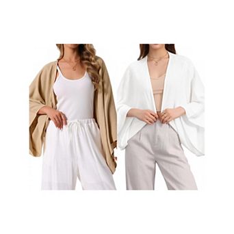 2 Packs Women's Summer Linen Cardigan 3/4 Sleeve Open Front Loose Cover Ups Lightweight Shrug