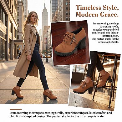 Women's Lace-up Ankle Boots Side Zipper Block Heel Boots