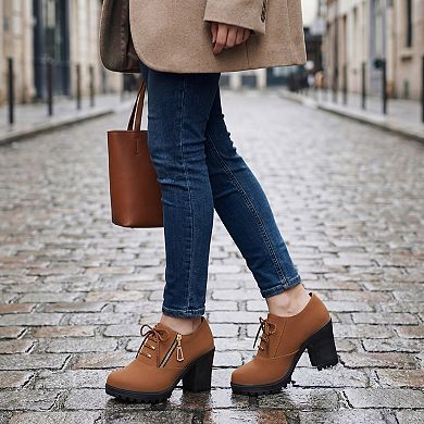 Women's Lace-up Ankle Boots Side Zipper Block Heel Boots