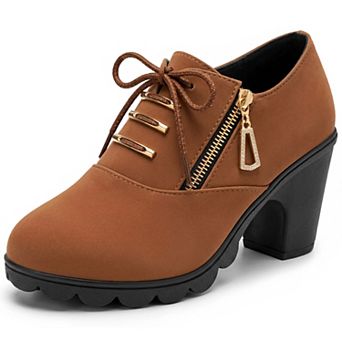 Women's Lace-up Ankle Boots Side Zipper Block Heel Boots