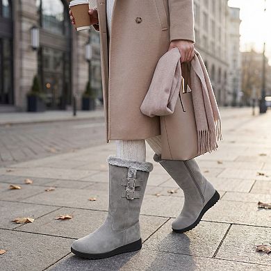 Women's Snow Double Buckle Flat Warm Mid-Calf Boots