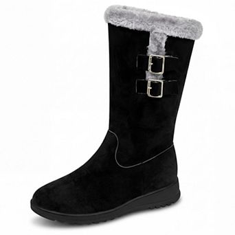 Women's Snow Double Buckle Flat Warm Mid-Calf Boots