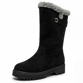 Women's Bukcle Warm Block Heel Snow Mid-Calf Boots