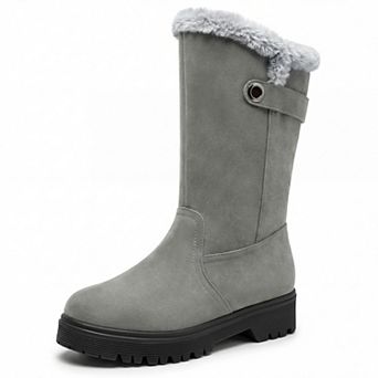 Women's Bukcle Warm Block Heel Snow Mid-Calf Boots