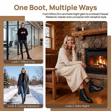 Women's Side Zipper Ankle Boots Lace-up Chunky Heels Combat Boots