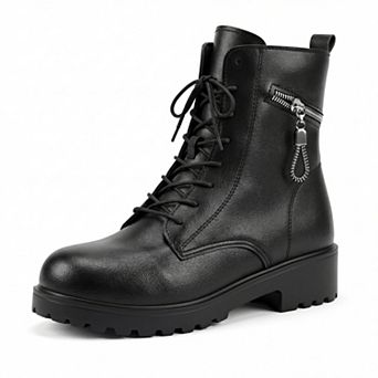 Women's Side Zipper Ankle Boots Lace-up Chunky Heels Combat Boots