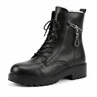 Women's Side Zipper Ankle Boots Lace-up Chunky Heels Combat Boots