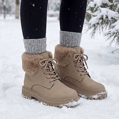 Women's Lace-up Ankle Boots Warm Block Heel Snow Boots