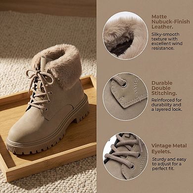 Women's Lace-up Ankle Boots Warm Block Heel Snow Boots