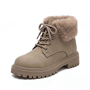 Women's Lace-up Ankle Boots Warm Block Heel Snow Boots