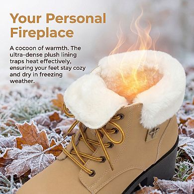 Women's Ankle Boots Warm Chunky Heel Lace-Up Snow Boots