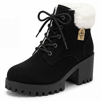 Women's Ankle Boots Warm Chunky Heel Lace-Up Snow Boots