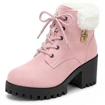 Women's Ankle Boots Warm Chunky Heel Lace-Up Snow Boots